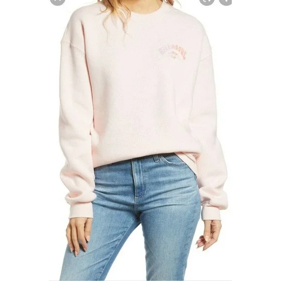 NWT Billabong Heritage Arc Graphic crew neck Sweatshirt Blush Pink Small - Picture 2 of 8